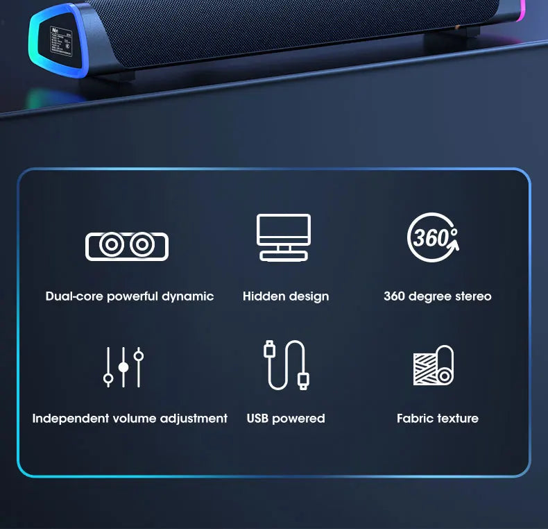 Wireless Bluetooth Speaker 4D Stereo Soundbar Home Surround Speakers for Laptop Projector PC Music Player Aux 3.5mm Wired USB