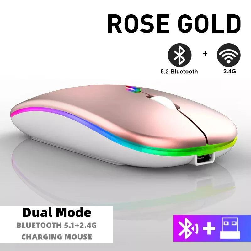 Rechargeable Bluetooth Wireless Mouse with 2.4GHz USB RGB 1600DPI Mouse for Computer Laptop Tablet PC Macbook Gaming Mouse Gamer - Lizard Vigilante