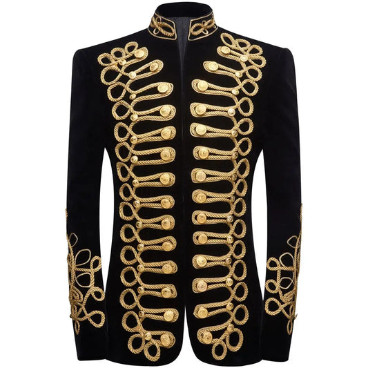 Mens Black Gold Embroidery Velvet Suit Blazer Party Banquet Stage Clothes for Singers Men High Quality Handmake blazer masculino - Premium  from Lizard Vigilante - Just $182.99! Shop now at Lizard Vigilante