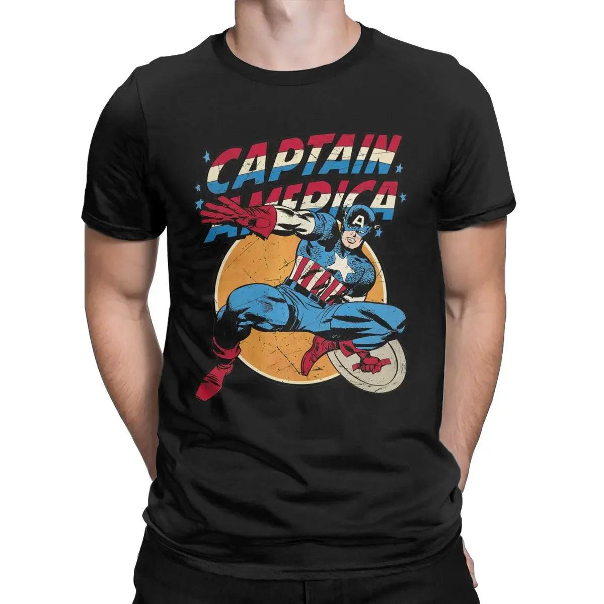 Captain America Vintage Marvel T-Shirts Men 100% Cotton T Shirts Disney Short Sleeve Tee Shirt Plus Size Clothing - Premium t-shirt from Lizard Vigilante - Just $28.99! Shop now at Lizard Vigilante