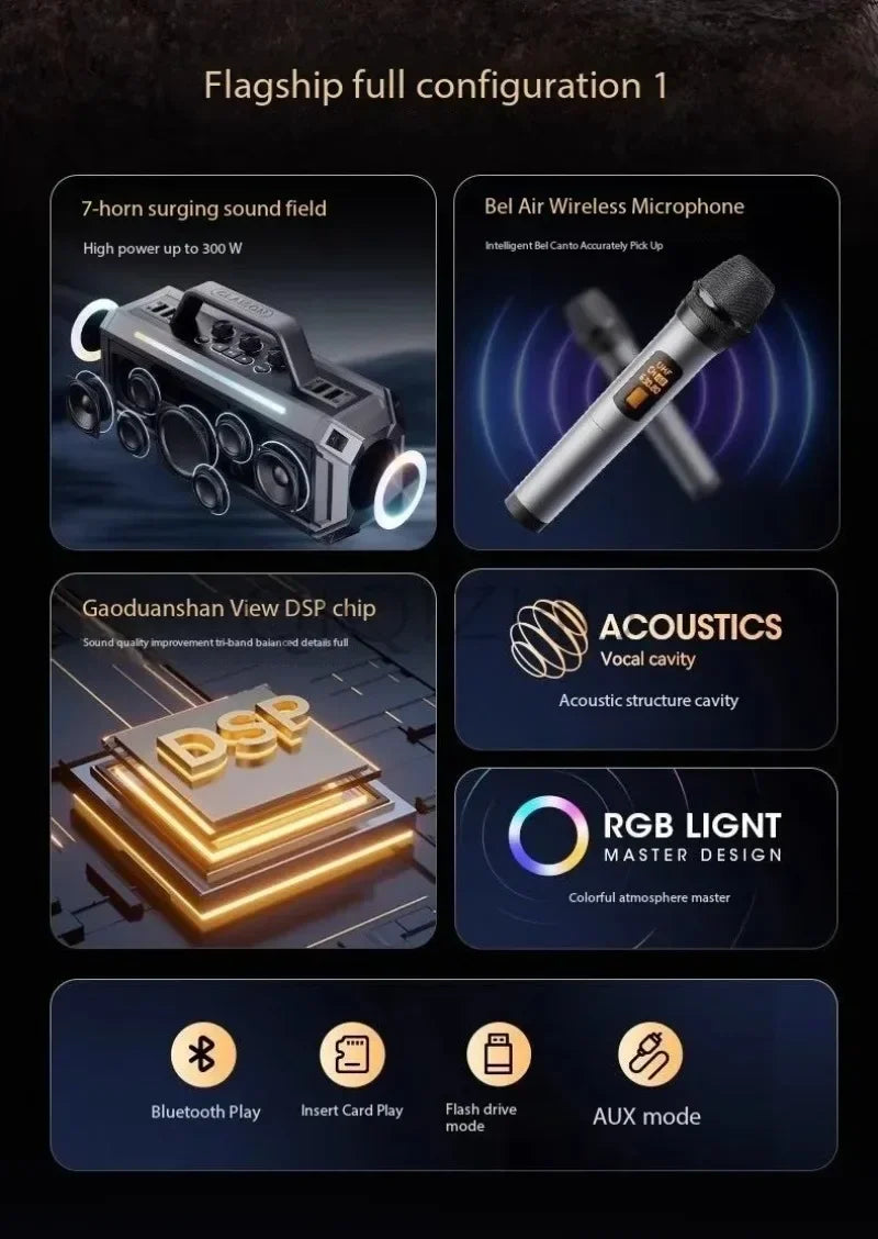 300W High-power Outdoor Wireless Bluetooth Speaker with Speaker Portable Ipx6 Waterproof Outdoors Loudspeaker for Party Outdoors