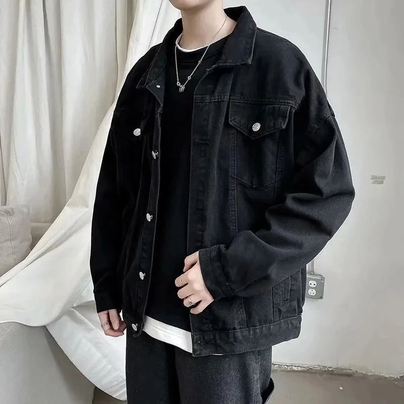 Black Denim Short Jacket Men Jeans Jacket Coats Casual Windbreaker Pockets Overalls Bomber Streetwear Man Clothing Outwear - Premium  from Lizard Vigilante - Just $61.99! Shop now at Lizard Vigilante