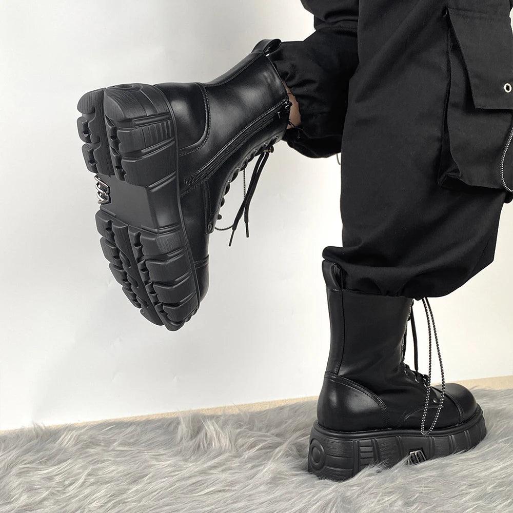 Punk Women Platform Ankle JackBoots Female's Rock Round Toe Lace Up Fashion Retro Chunky Shoes Metal Decor Short Boots - Lizard Vigilante