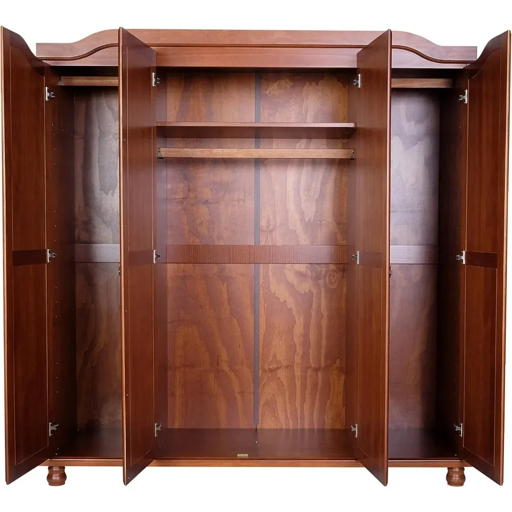 4-Door Freestanding Wardrobe Armoire Closet with Raised Panel Doors - Eco-Friendly Pine Wood, Modern Mocha Finish - Premium Armoire from Lizard Vigilante - Just $988.88! Shop now at Lizard Vigilante