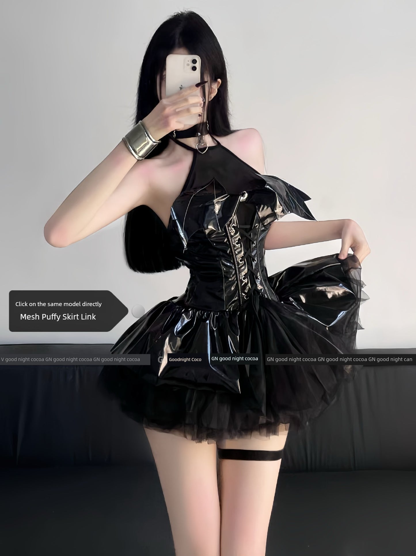 Little Devil Sexy Shiny Patent Leather PU Binding Band Skirt Outfit MAYMOE Dark Goth Wind Halloween Cos Clothing - Premium  from Lizard Vigilante - Just $27.99! Shop now at Lizard Vigilante