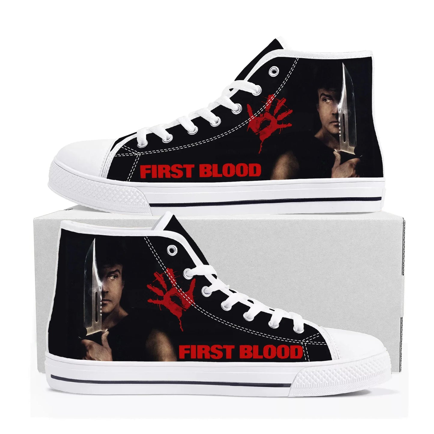 First Blood Movie High Top Sneakers Mens Womens Teenager Canvas High Quality Sneaker Casual Custom Made Shoes - Premium high tops from Lizard Vigilante - Just $39.99! Shop now at Lizard Vigilante