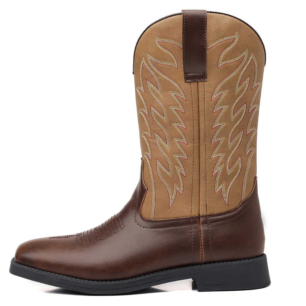 Men's Western Cowboy Boots – Handmade Pointed Toe Mid-Calf Retro Style - Premium cowboy boots from Lizard Vigilante - Just $88.88! Shop now at Lizard Vigilante