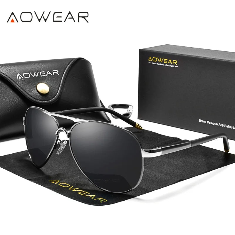 AOWEAR Men's Aviators Sunglasses HD Driving Pilot Sun Glasses Men Polarized Aviation Mirror Sunglass for Menl unettes de soleil homme - Premium sunglasses from Lizard Vigilante - Just $38.99! Shop now at Lizard Vigilante