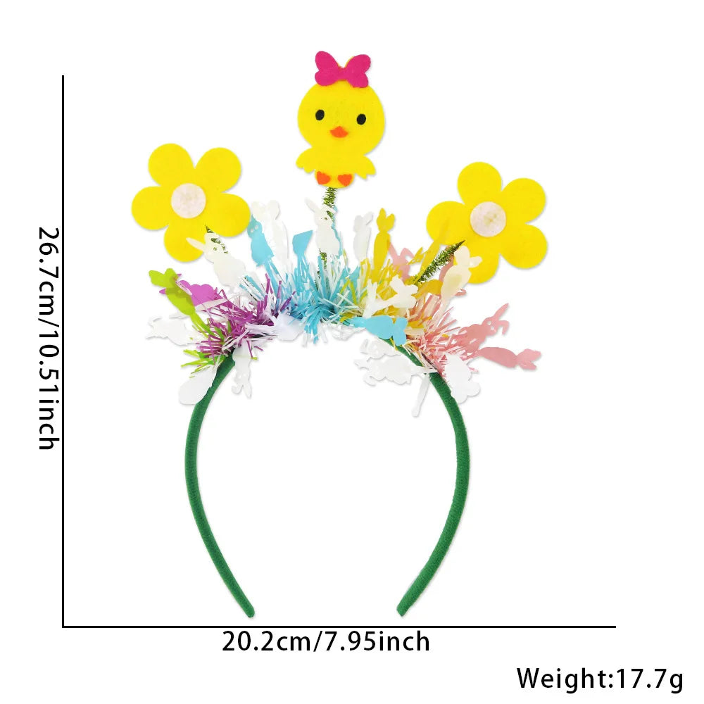 Easter Rabbit Headband with Colorful Egg Strip And Button Holiday Party Accessory Egg Chick Headdress for Easter Celebrations