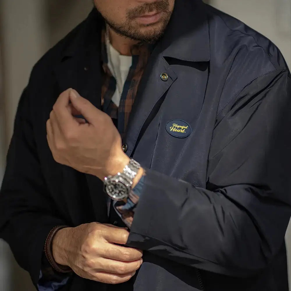 Maden Men's Vintage Balmacaan Waterproof Windbreaker Coat Single-Breasted Mid-Length Classic Collar Jacket for Spring and Autumn