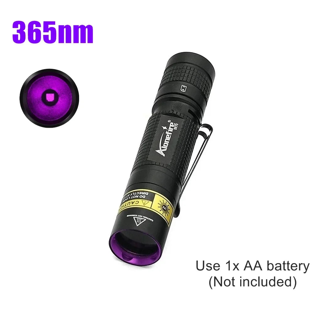 365nm/395nm Uv flashlight Invisible Blacklight Ultraviolet Torch PenLight Money Pet Stains Money Marker Checker Use AA battery