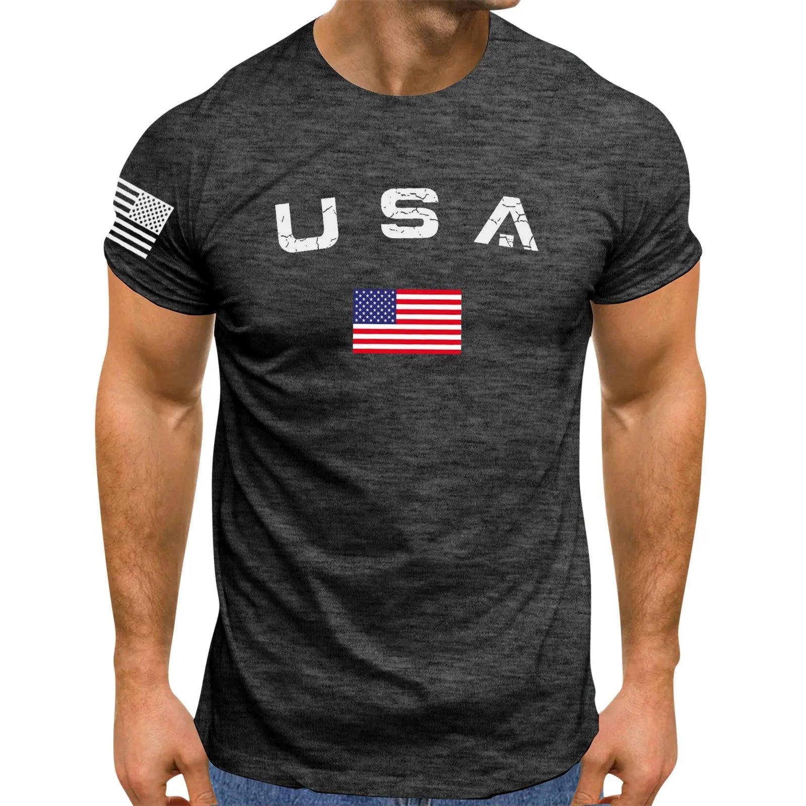 Men's USA T-Shirts Independence Day Flag Print Spring/Summer Leisure Sports USA Independence Day 4th Of July Flag Top - Lizard Vigilante