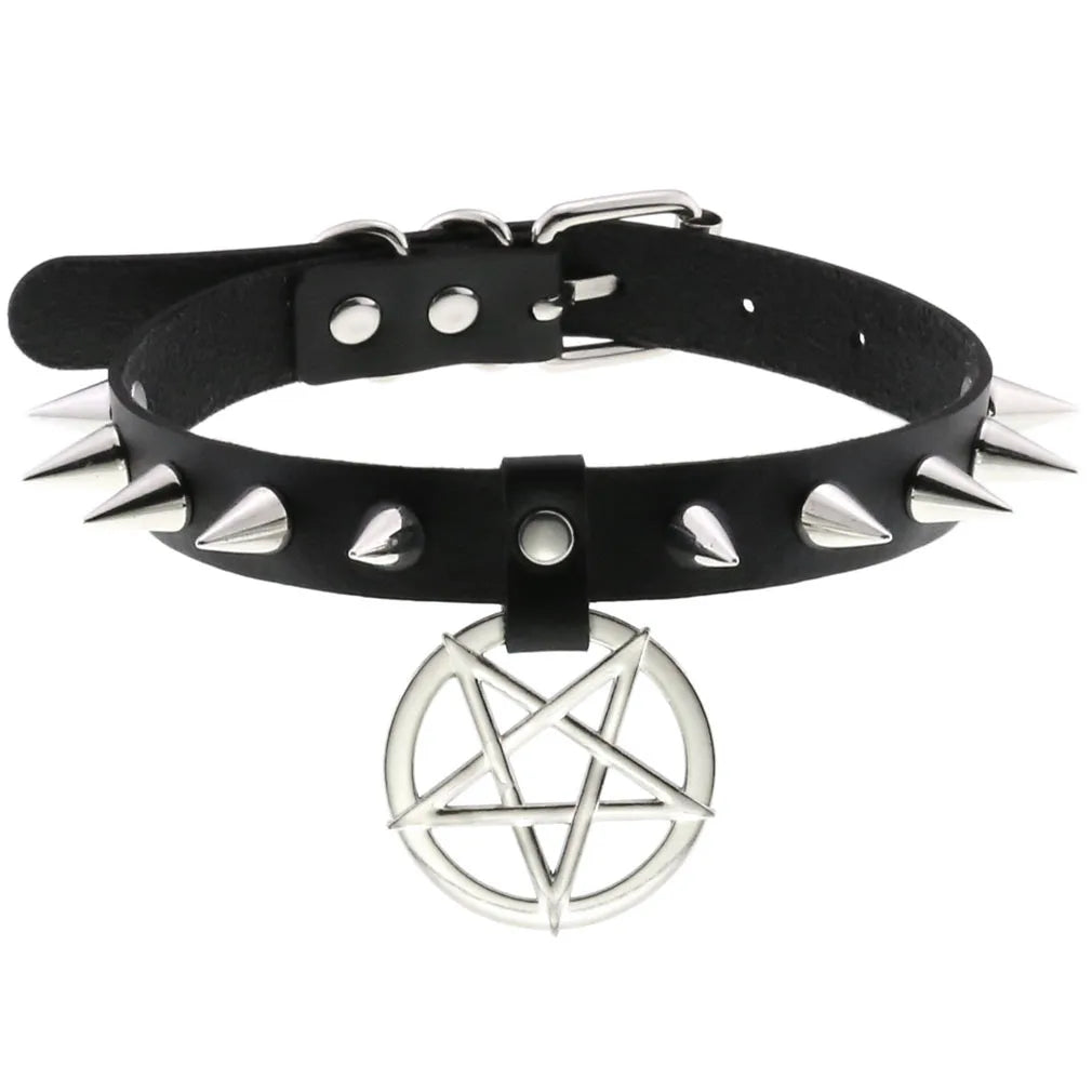 Harajuku Punk Rock Goth Choker - PU Leather Rivet Heart Cross Spike Necklace for Women, Hip Hop Bondage Jewelry - Premium choker from Lizard Vigilante - Just $23.88! Shop now at Lizard Vigilante