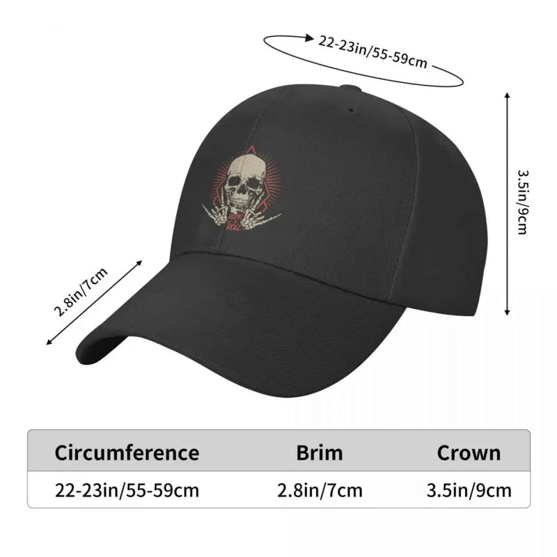 Skull Rock N Roll Baseball Cap for Men Women Adjustable Hard Rock Music Heavy Metal Skeleton Trucker Hat Streetwear - Lizard Vigilante