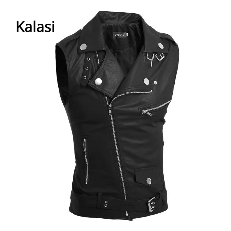 Casual PU Men Vest Waistcoat Winter Jacket Turn-Down Thicken Warm Coat Sleeveless Leather Clothes Male Clothing - Lizard Vigilante