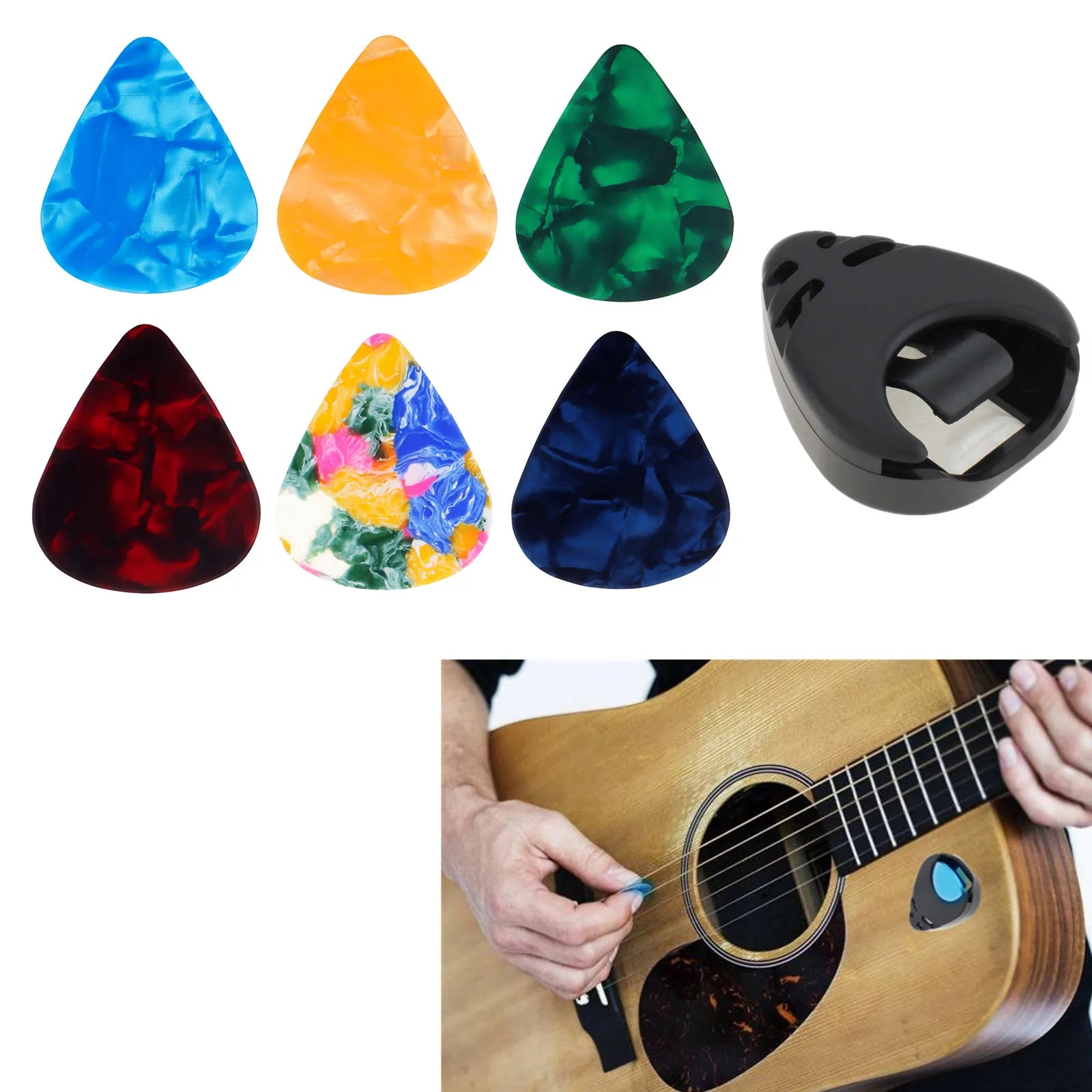 Black Plastic Stick on Guitar Pick Holder for Acoustic Ukulele / Guitar / Bass with Adhesive Back, Convenient Picks Placement - Premium pick holder from Lizard Vigilante - Just $8.99! Shop now at Lizard Vigilante