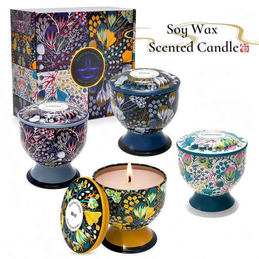 Natural Smokeless Soy Wax Candle in Iron Tin, Champagne Flute Style - Home Fragrance Gift for Birthday Christmas Handmade