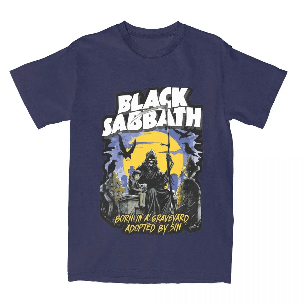 Born in a Graveyard Adopted by Sin Black Sabbath Rock Band T-shirts for Men Women Short Sleeve Tee Shirt 4XL 5XL 6XL Tops - Premium t-shirt from Lizard Vigilante - Just $23.88! Shop now at Lizard Vigilante