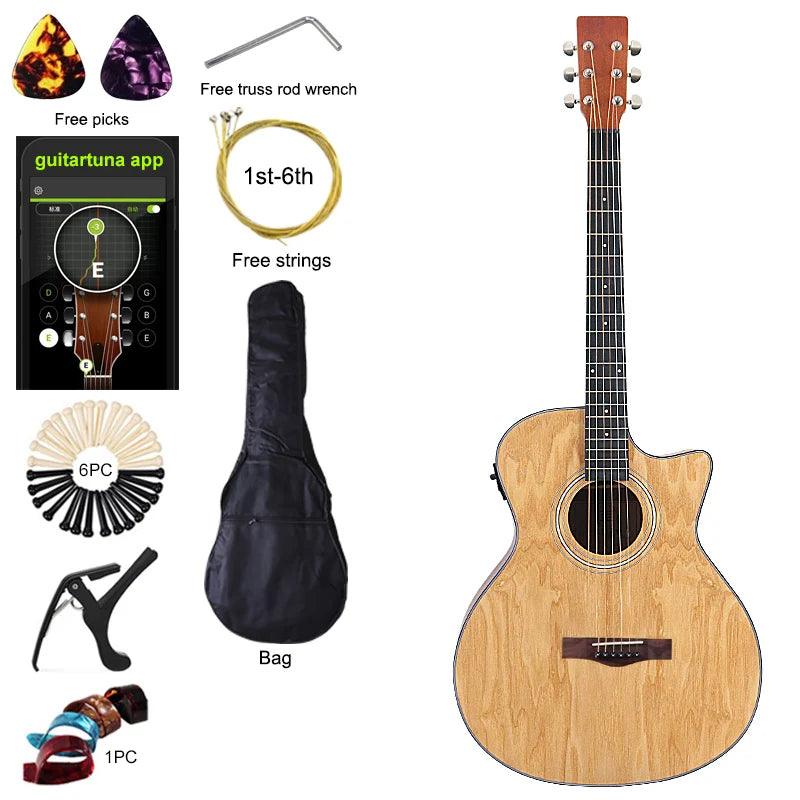 Thin Body Acoustic Electric Guitar Beginner Guitar with Free Gig Bag Free String Black Natural Sunburst White Color - Lizard Vigilante