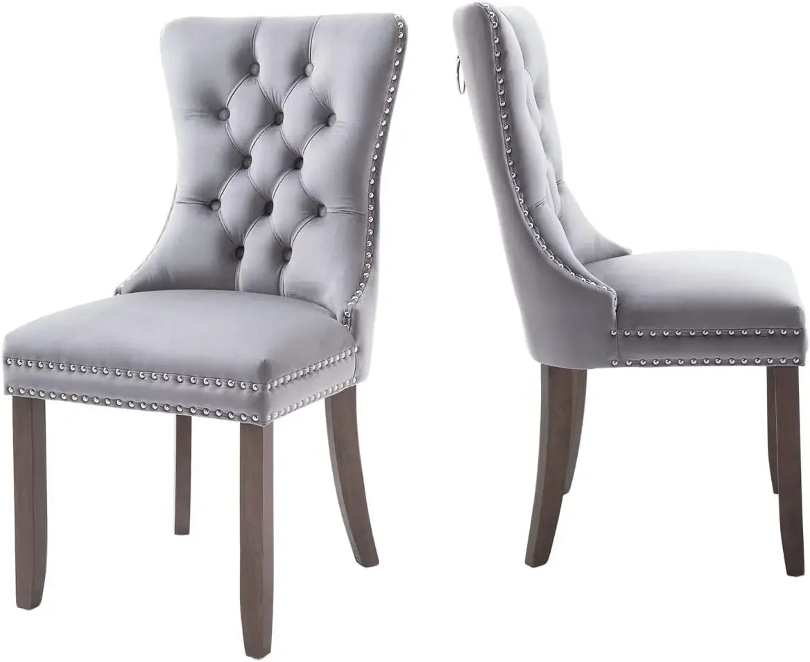 Luxury Velvet Dining Chairs Set of 6 | Tufted Button Back with Ring Pull Trim - Premium dining chair from Lizard Vigilante - Just $558.99! Shop now at Lizard Vigilante