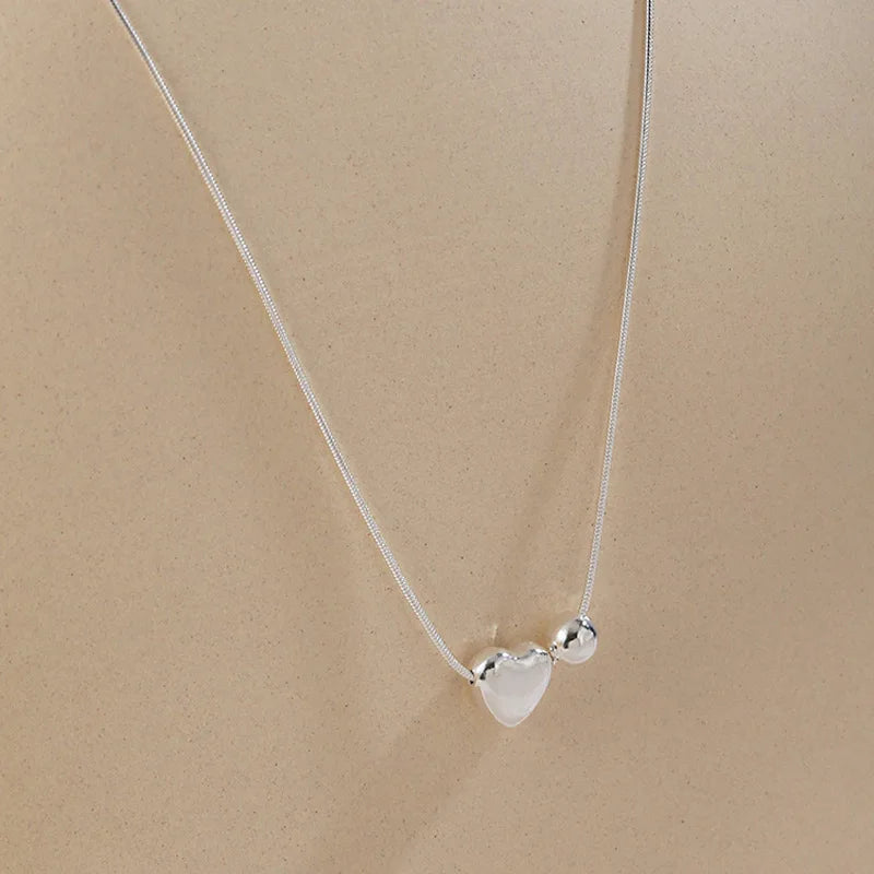 925 Sterling Silver Necklace Simple Heart Love Ball Elegant Geometric for Women Girl Jewelry Gift Dropshipping Wholesale