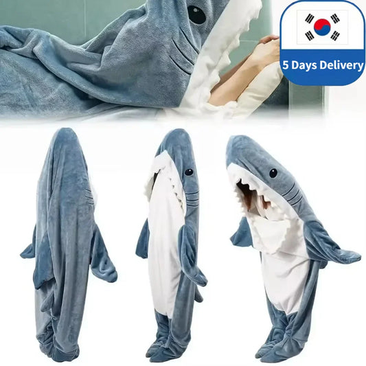 Shark Blanket Adult Cartoon Sleeping Bag Pajama Hooded Warm Flannel Funny Homewear Shark Onesie Sleeping Bag Winter Warm Blanket