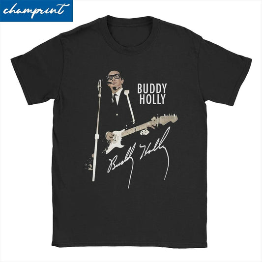 Buddy Holly Rocker Men Women T Shirts Rock Leisure Tee Shirt Short Sleeve Round Collar T-Shirts 100% Cotton Gift Idea Clothes - Lizard Vigilante