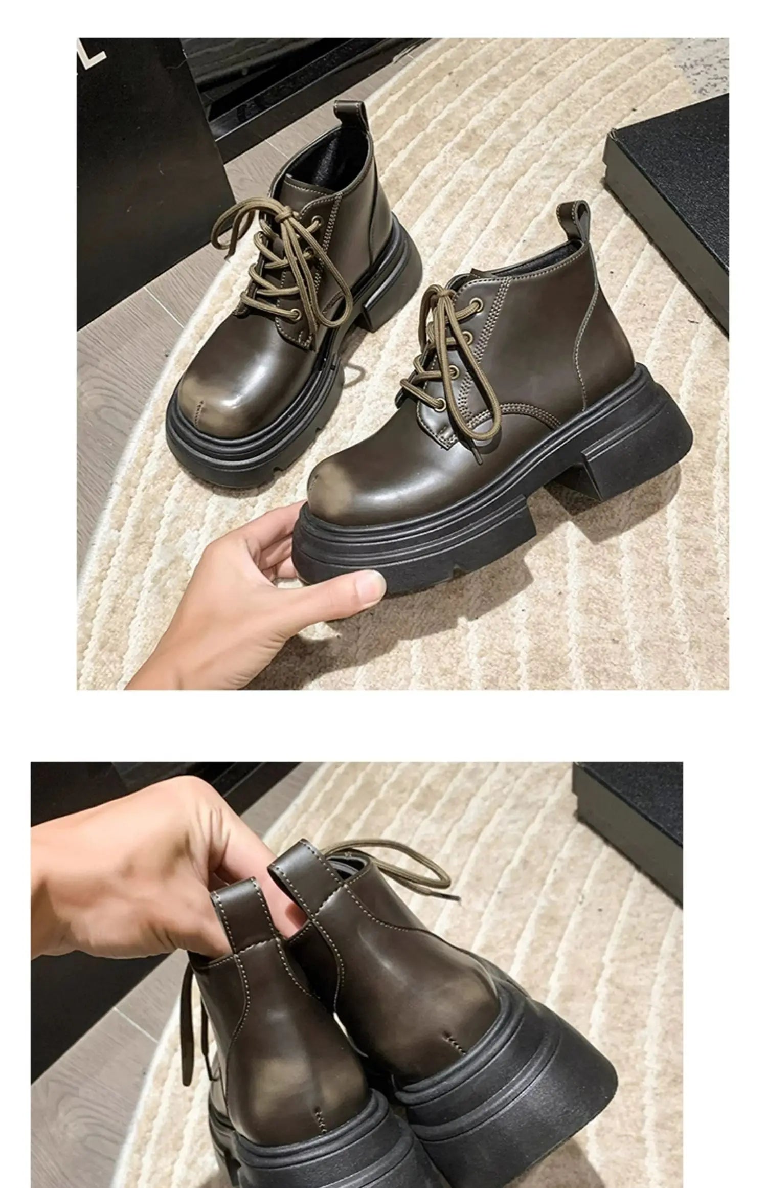 Women’s Lace-Up Ankle Boots – Med Hoof Heel Lolita Rock Round Toe PU Leather Winter Footwear | Solid Rubber Sole, Handmade Classic Street Style - Premium boot from dsers - Just $96.66! Shop now at Lizard Vigilante