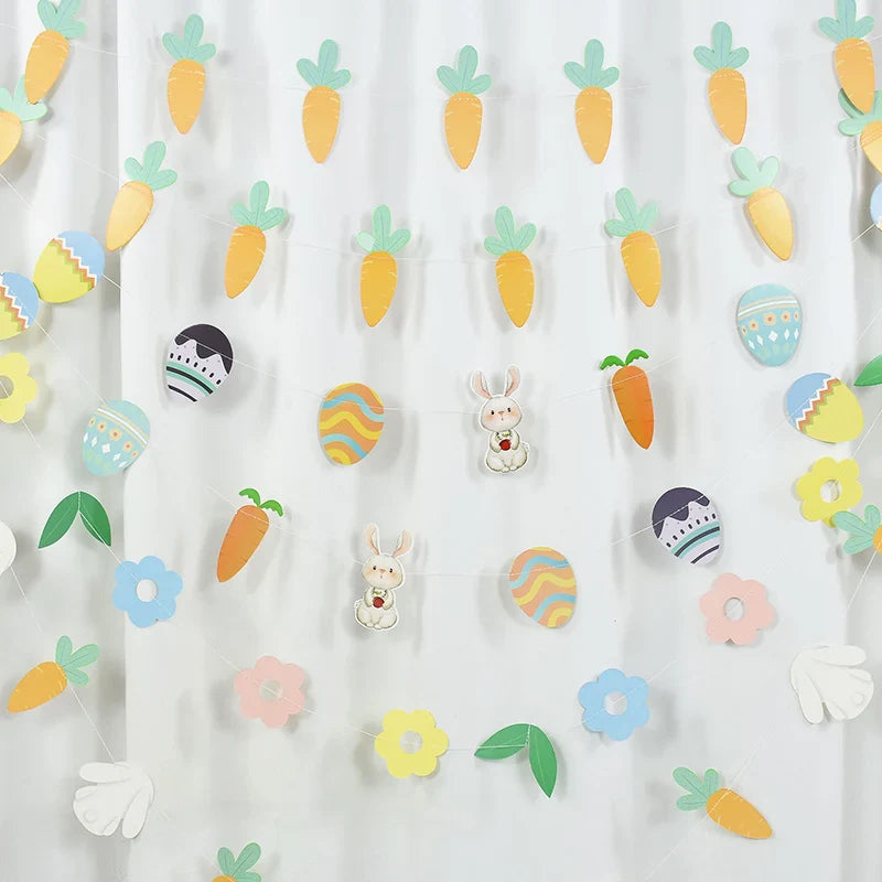 3M Happy Easter Banner Rabbit Carrot Egg Cartoon Bunny Garland Wall Hanging Bunting Flag Easter Party Decoration For Home