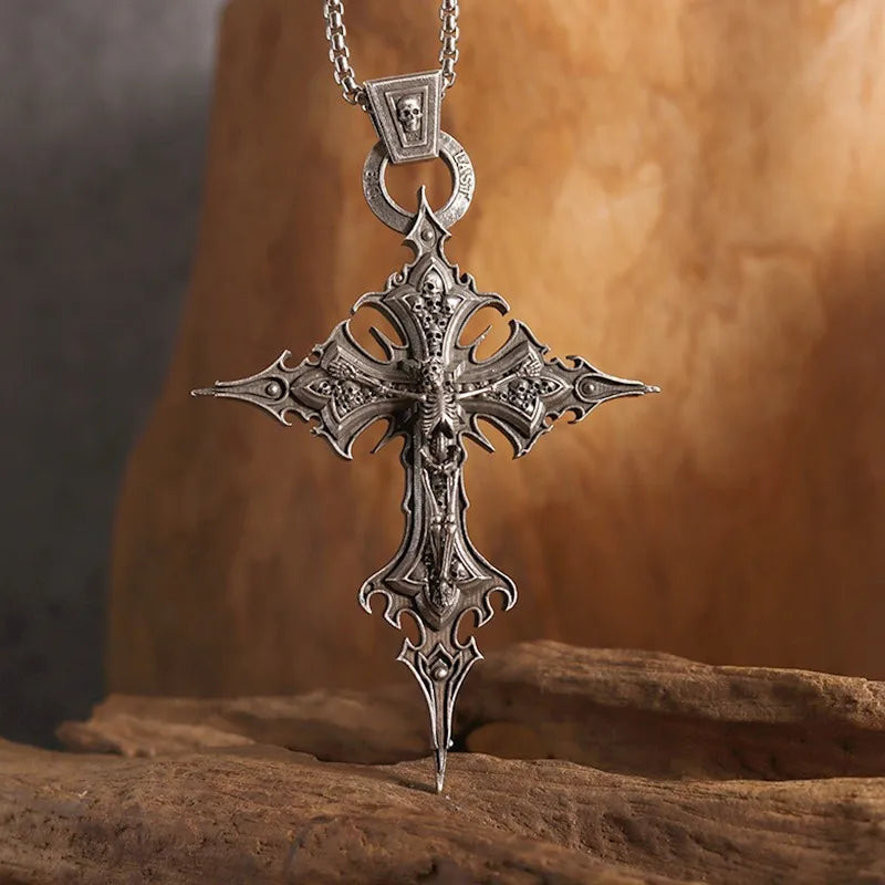 Goth Cross Skull Pendant Necklace for Men Fashion Party Trend Vintage Punk Gothic Jewelry Halloween Gifts - Premium pendant from Lizard Vigilante - Just $19.99! Shop now at Lizard Vigilante