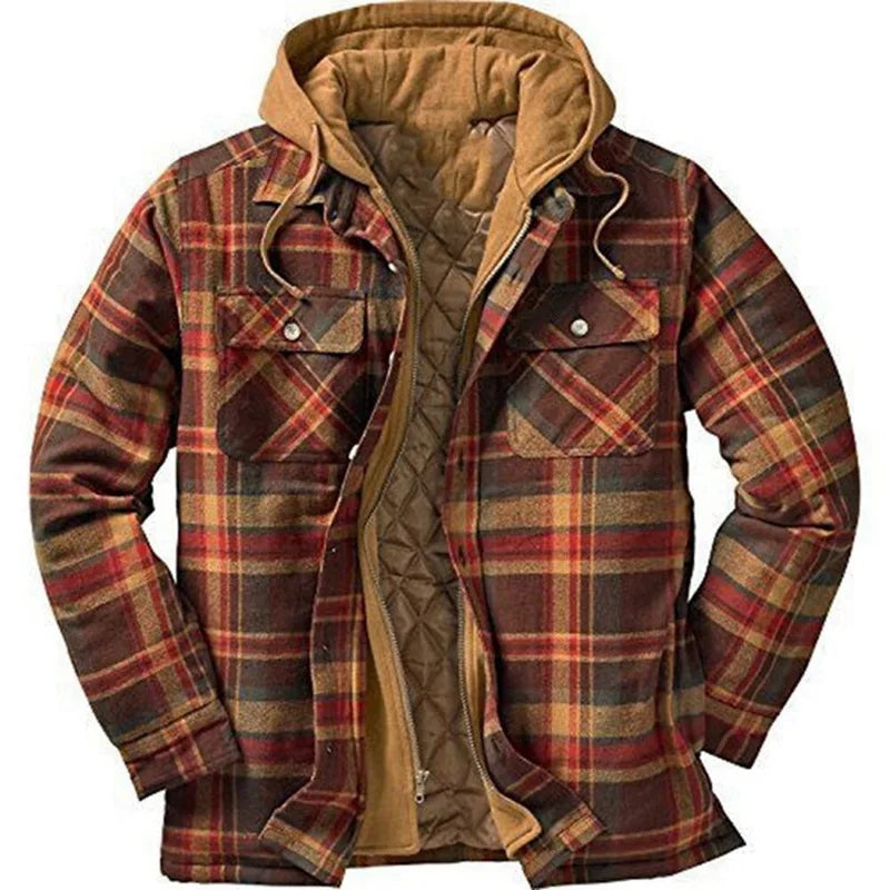 Oversized Plaid Patchwork Hooded Shirt Jacket – Men's Casual Streetwear Outerwear for Autumn & Winter - Premium jacket from Lizard Vigilante - Just $46.66! Shop now at Lizard Vigilante