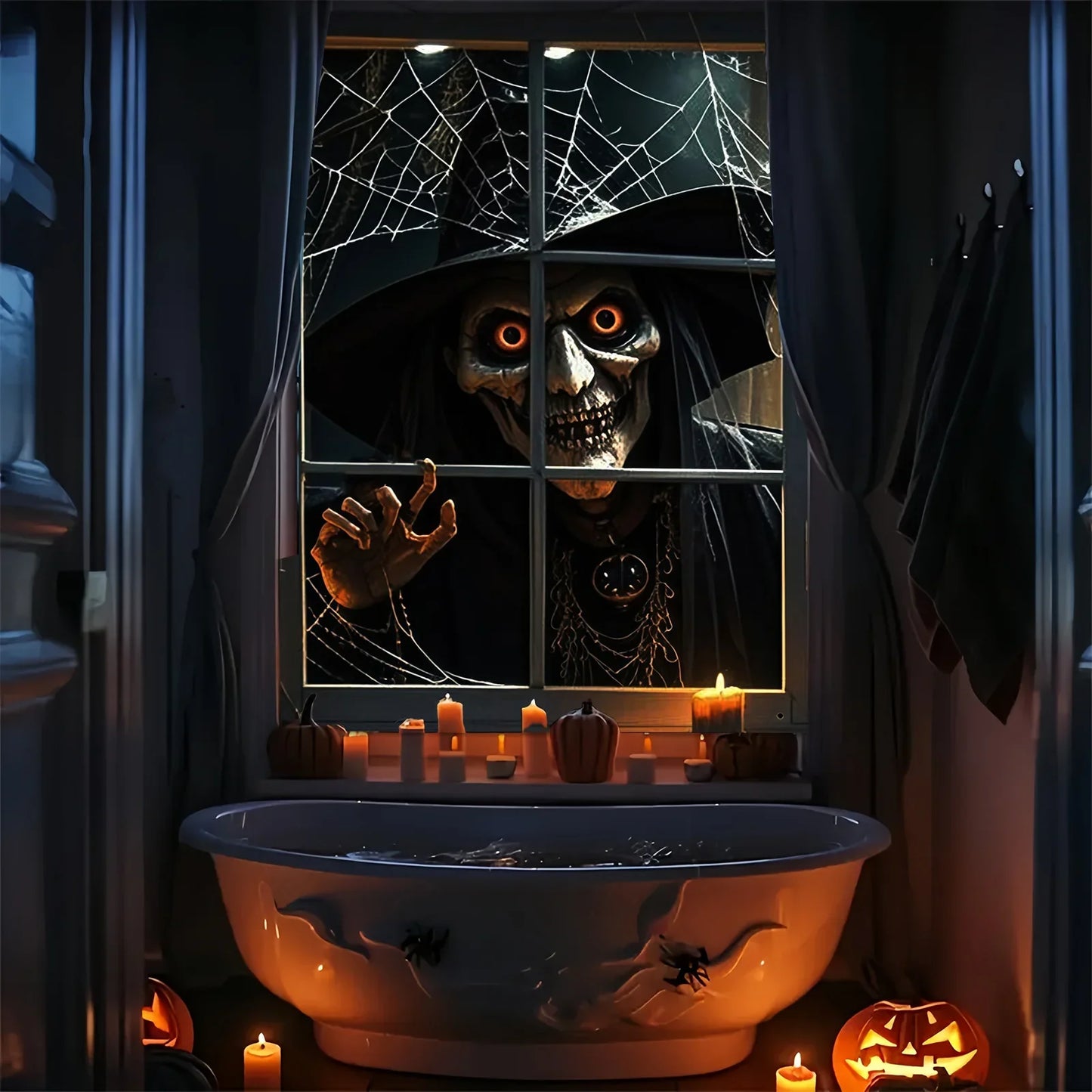 Halloween decoration, 1 piece, polyester material window banner with terrifying and fantastical patterns, evil witch theme