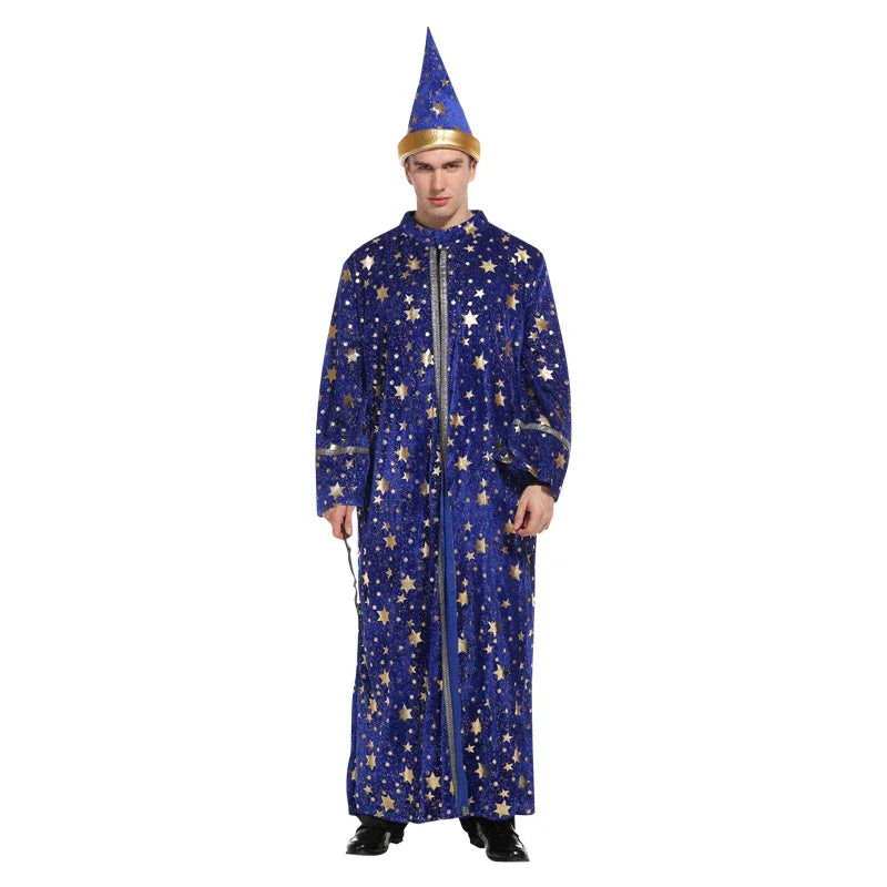 Adult Halloween Men Blue Robe and Hat | Star Moon Magic Magician Wizard Costume | Cosplay Role Playing - Premium costume from Lizard Vigilante - Just $38.88! Shop now at Lizard Vigilante