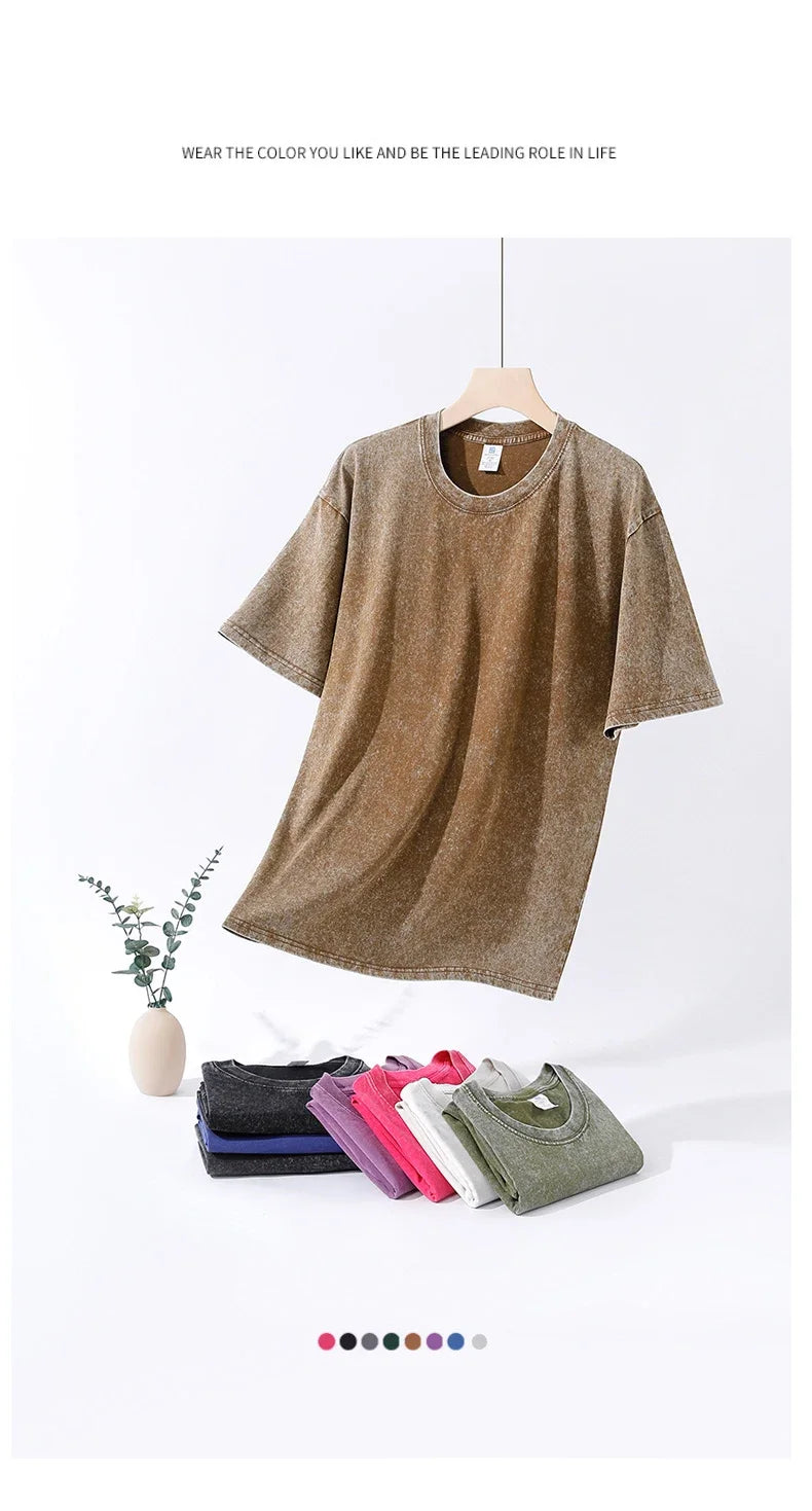 250gsm Vintage Acid Wash Punk Tee – Retro Streetwear T-Shirt for Men & Women | Harajuku Hip-Hop Grunge Cotton Short Sleeve | Namou Drane Exclusive - Premium tee from dsers - Just $27.77! Shop now at Lizard Vigilante