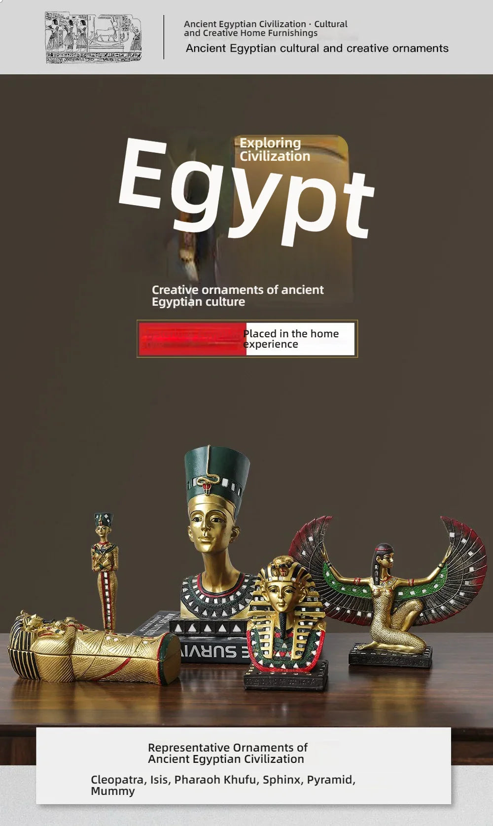 Egyptian Sphinx Resin Statue - Pharaoh Lion Body Human Face Sculpture, Hand-Painted Pyramid Guardian Isis Goddess Inspired Craft