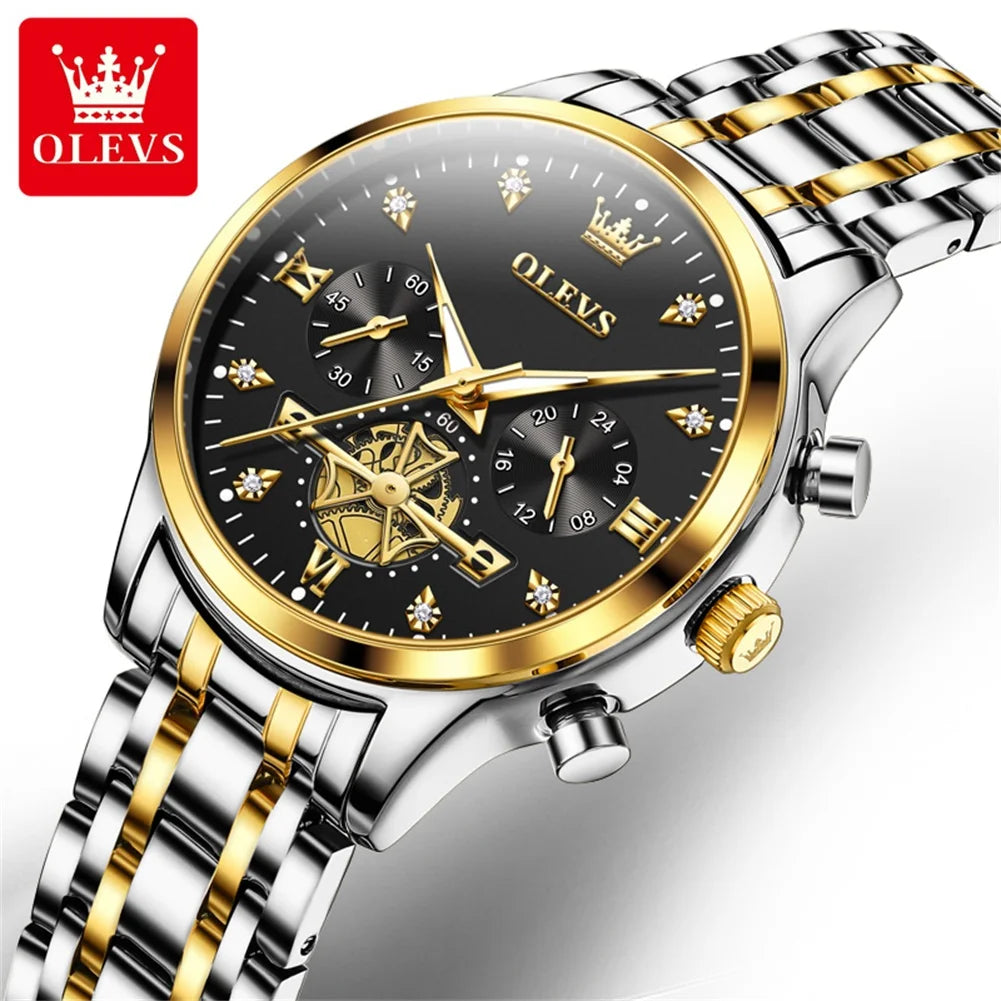 OLEVS New Flywheel Design Luxury Couple Watch Waterproof Moon Phase Chronograph Brand Original Quartz Wrist Watch for Men Women - Premium  from Lizard Vigilante - Just $50.99! Shop now at Lizard Vigilante