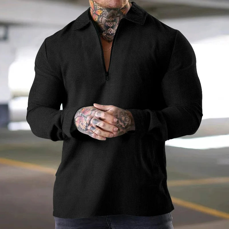 Sweatshirts Men Tops Turn Down Collar Zipper Polo Top Full Sleeve Casual Regular Solid Sweatshirt Splice Simple Autumn Winter - Premium  from Lizard Vigilante - Just $0.99! Shop now at Lizard Vigilante
