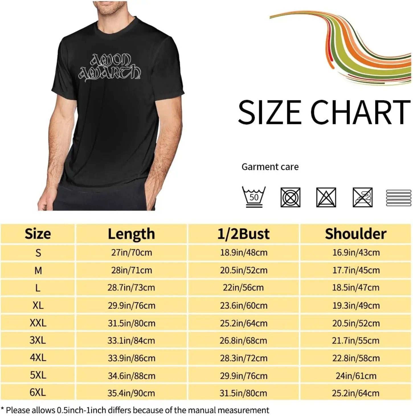 Amon Rock Amarth Metal Band Logo T Shirt Men's Casual Tee Cotton Round Neckline Short Sleeve Tshirt Black - Premium T-Shirt from Lizard Vigilante - Just $23.99! Shop now at Lizard Vigilante