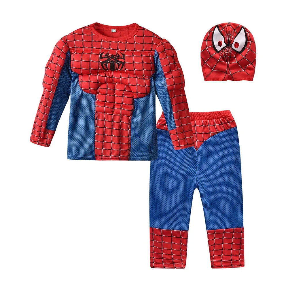 Spider Hero Deluxe Muscle Cosplay Suit — Kids Superhero Costume Set With Cape, Mask, and Built-In Power Look