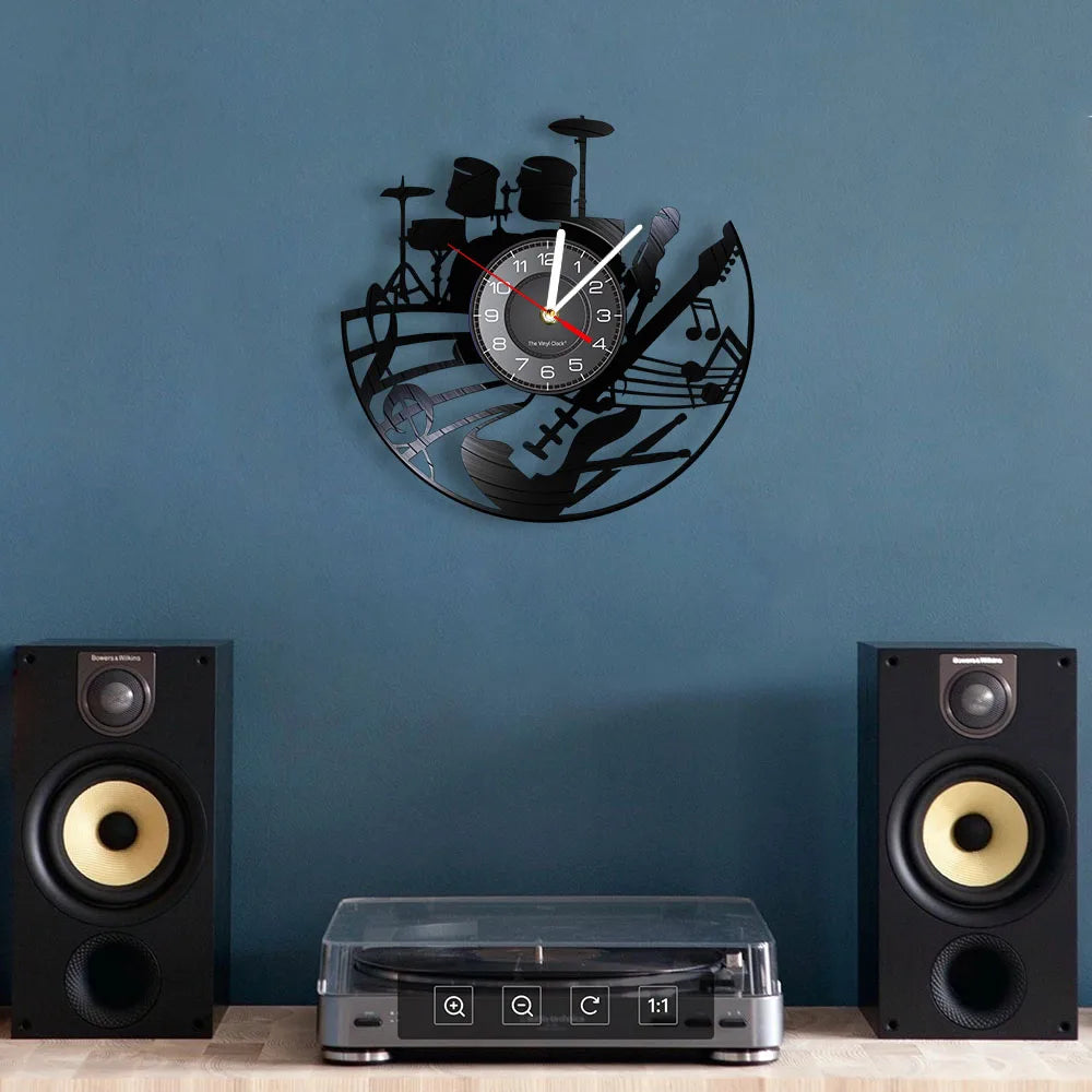 Guitar Player Vinyl Record Wall Clock: The Rock Music Instrument Wall Art for Your Living Room