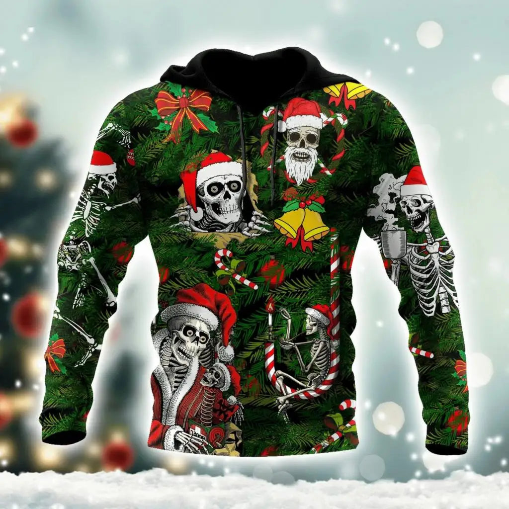 Men's 3D Skull Hoodie – Halloween & Christmas-Inspired Casual Streetwear with Full Sleeves - Premium hoodie from Lizard Vigilante - Just $48.88! Shop now at Lizard Vigilante