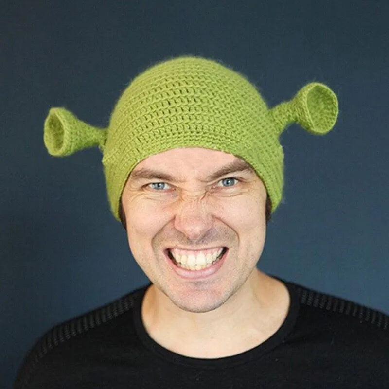 Monster Shrek Wool Hat – Handmade Green Party Beanie, Funny Knitted Cap for Men & Women, Perfect for Winter - Premium unisex beanie from Lizard Vigilante - Just $18.99! Shop now at Lizard Vigilante