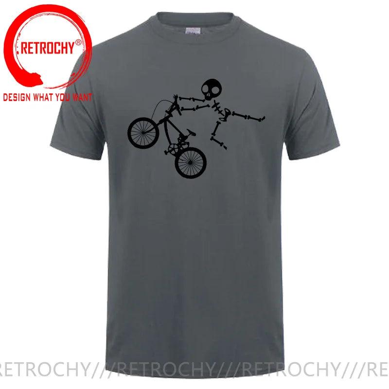 Skeleton Alien BMX Cycle Bike T-Shirt Custom Short Sleeve MTB Skull Biker TShirt Funny Fall O Neck Cotton T Shirt for Men - Lizard Vigilante