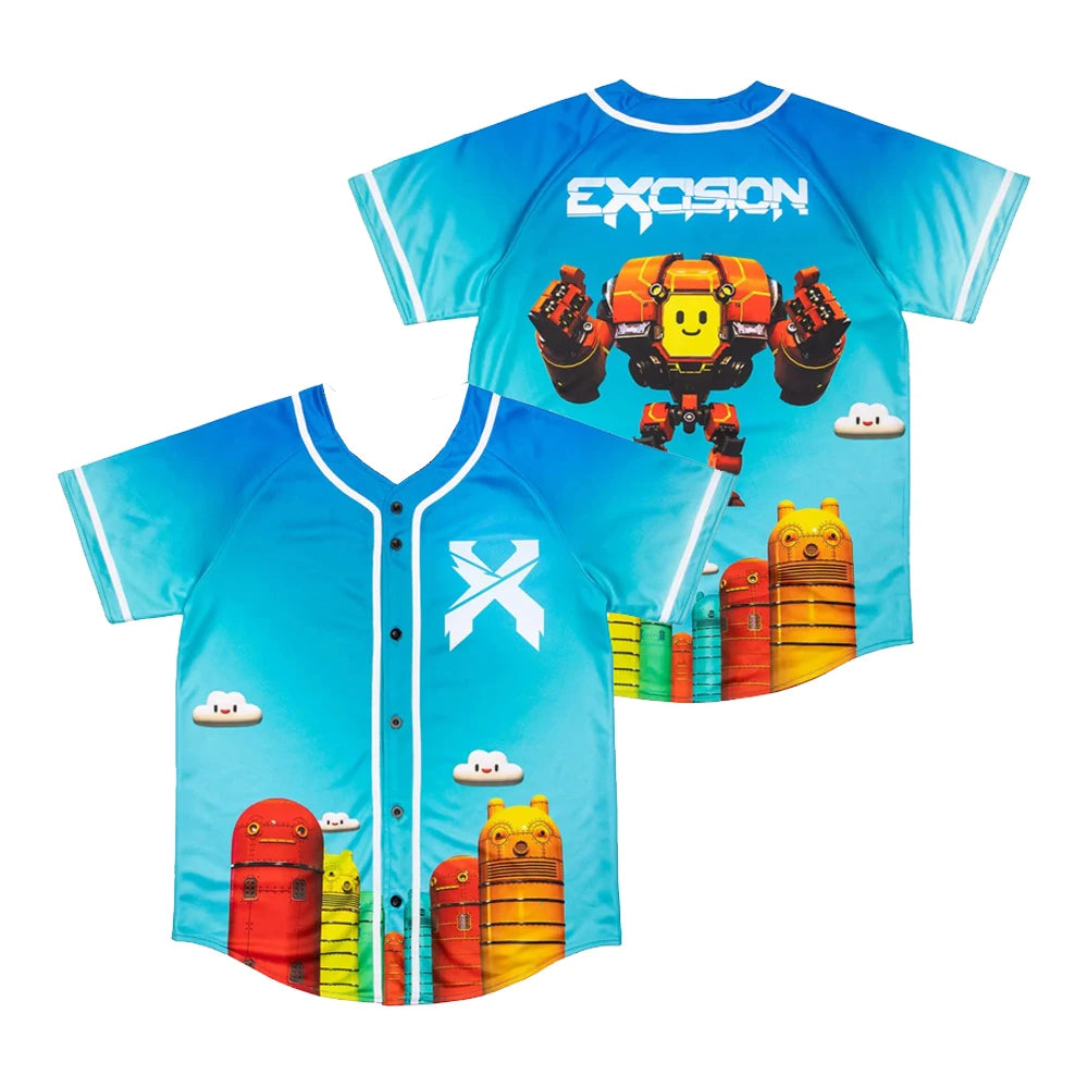 EXCISION Robot Baseball Jersey – 3D V-Neck Short Sleeve Streetwear Tee for Men & Women Hip-Hop Summer Style - Premium jersey from Lizard Vigilante - Just $48.88! Shop now at Lizard Vigilante