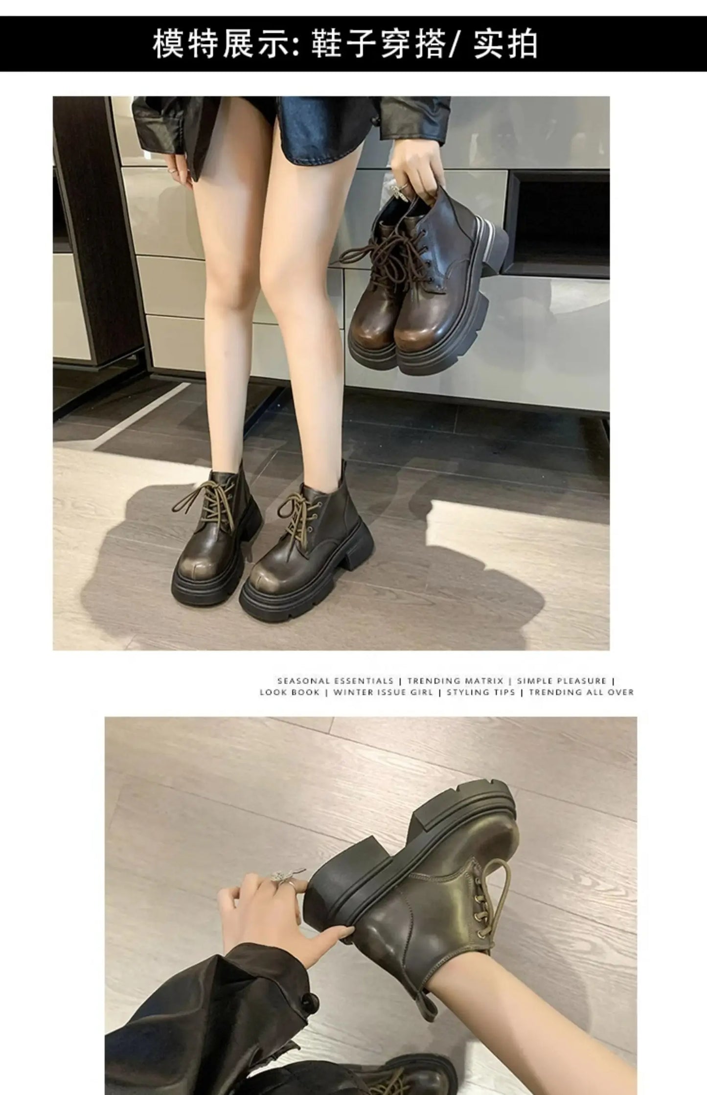 Women’s Lace-Up Ankle Boots – Med Hoof Heel Lolita Rock Round Toe PU Leather Winter Footwear | Solid Rubber Sole, Handmade Classic Street Style - Premium boot from dsers - Just $96.66! Shop now at Lizard Vigilante