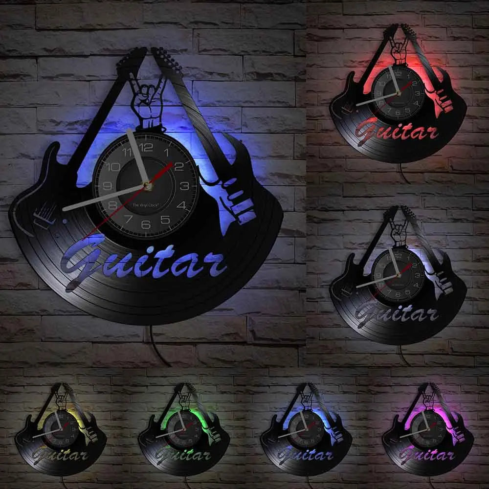 Guitar Player Vinyl Record Wall Clock: The Rock Music Instrument Wall Art for Your Living Room