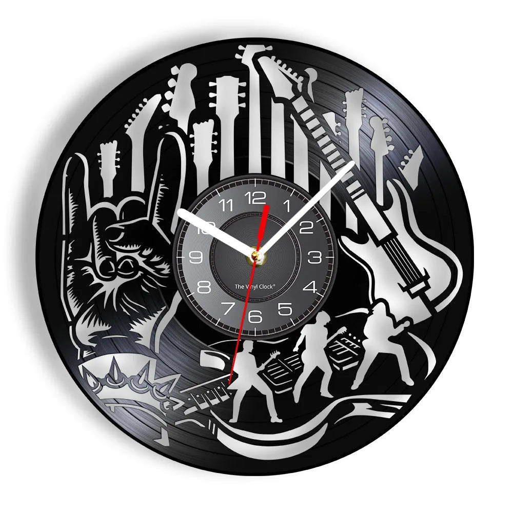 Guitar Player Vinyl Record Wall Clock: The Rock Music Instrument Wall Art for Your Living Room