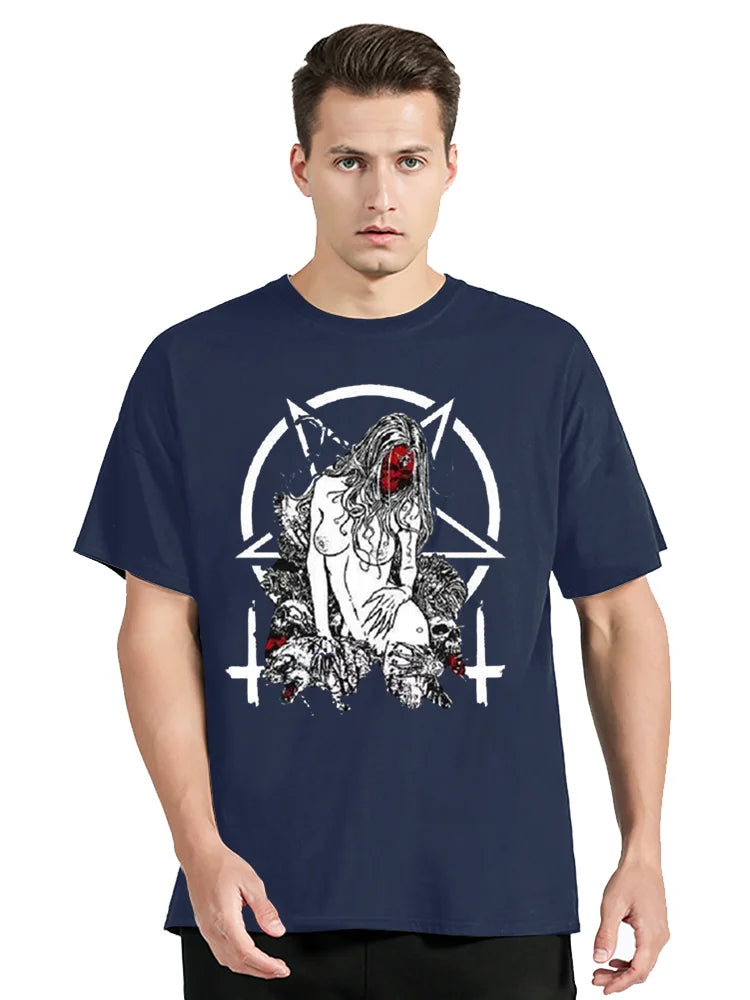 Nun Tee Tattoos Unholy Satanic T-shirt Summer Comfort Funny Tee Print Cotton Unisex Clothing Oversized Top - Lizard Vigilante