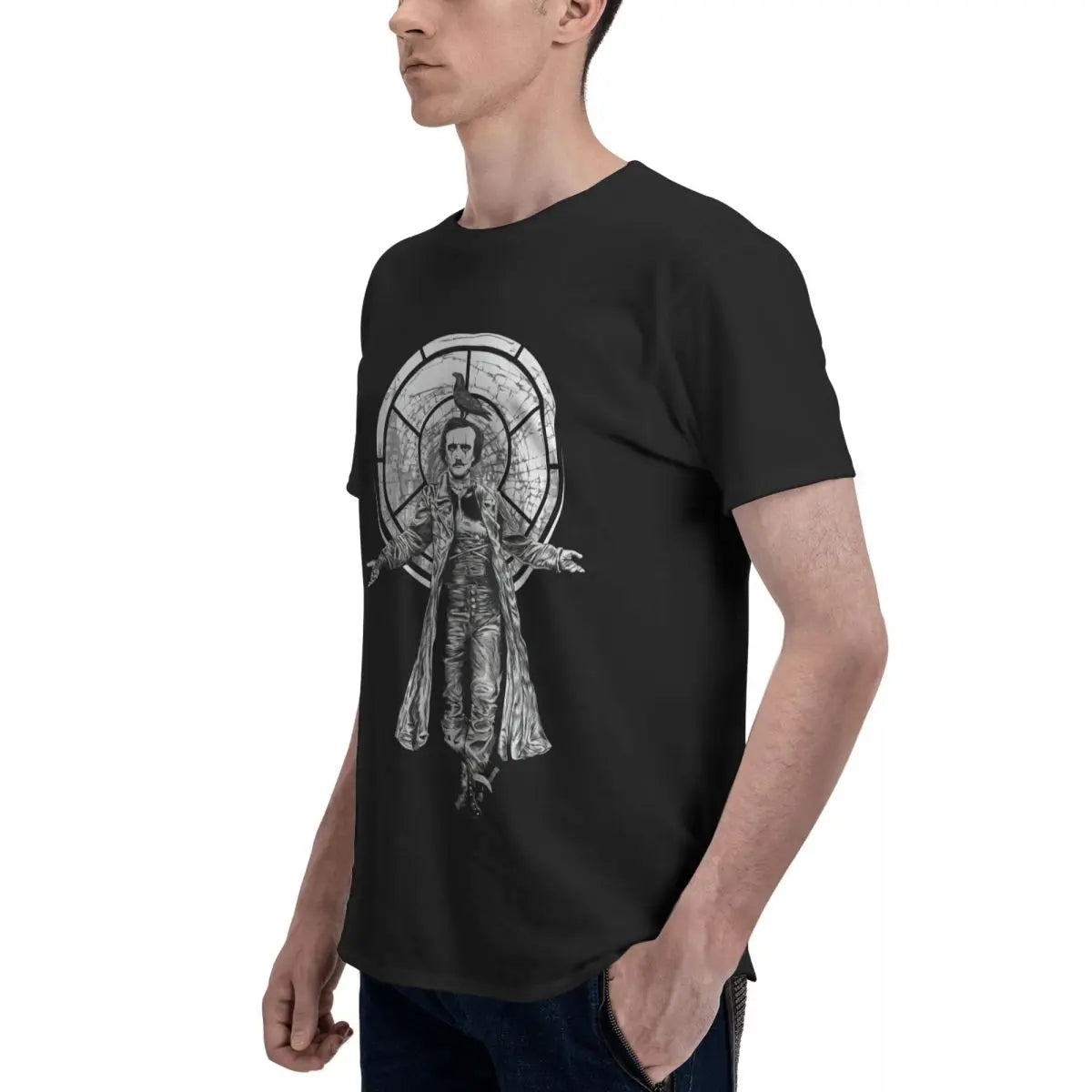 Edgar Allan Poe Inspired T-Shirt – Men's Oversized Crew Neck Cotton Tee, Short Sleeve, Unique Print, Perfect Gift Idea - Premium tee from Lizard Vigilante - Just $23.88! Shop now at Lizard Vigilante