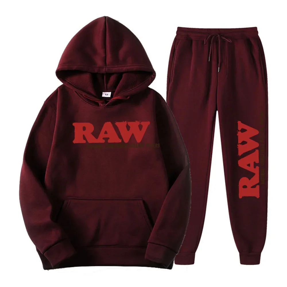 2024 Men's Set RAW Hat Running Hoodie Sweatpants Men's Set 2PK Autumn Winter Casual Woolen Sportswear - Premium  from Lizard Vigilante - Just $49.99! Shop now at Lizard Vigilante